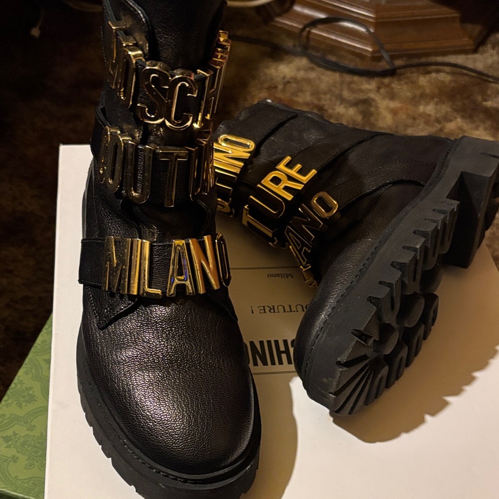 Moschino Black and Gold Ankle Boots